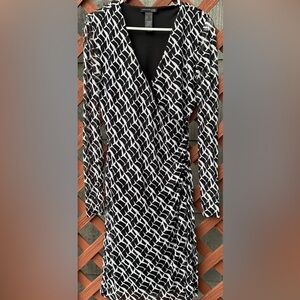 Kenneth Cole New York Black & White Silk Wrap Dress | Size S